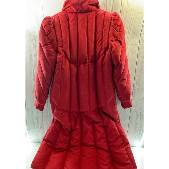 Vintage 80s Women’s Gallery DOWN Jacket Red Long Minimal Unique Classy Med - Picture 3 of 9